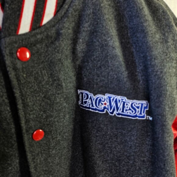Varsity All Star Pac West National Champion Varsity Jacket Red Leather Sleeves - Picture 2 of 8